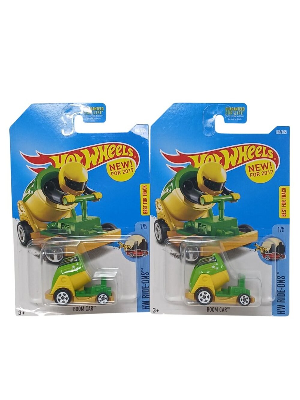 2 Hot Wheels Boom Car New For 2017 HW Ride-Ons 1/5 Green Yellow DieCast New #D36